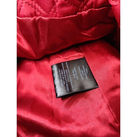 Isaac Mizrahi Live Coat Women's 2 Red Neck Bow Quilted Zip Snap Long Length - Picture 11 of 11